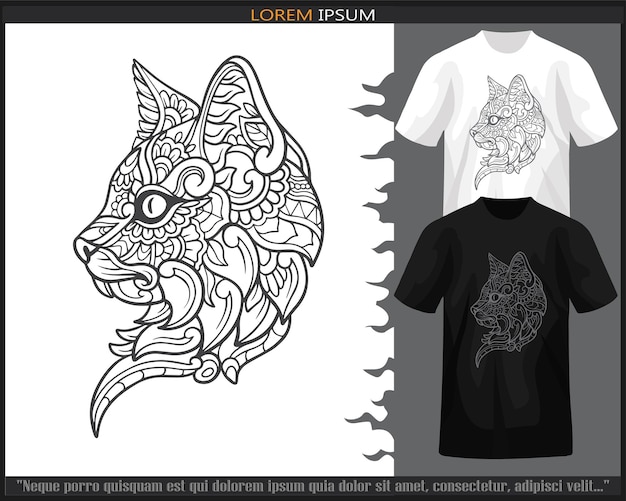 Artes de mandala de gato isoladas em camiseta preto e branco