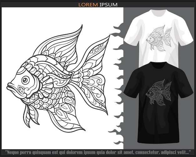 Artes de mandala de peixe isoladas em camiseta preto e branco