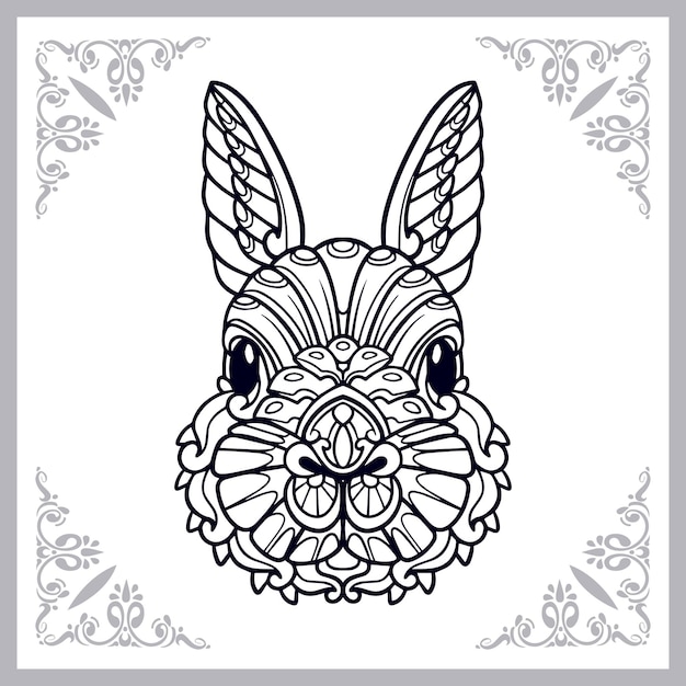 Vetor artes de zentangle de coelho isoladas no fundo branco