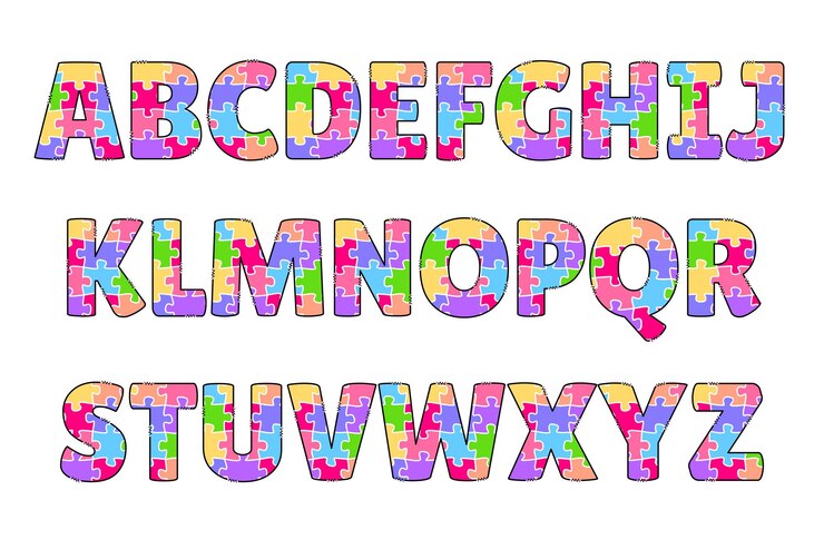 Artesanato Gênio Autismo Letras de quebra-cabeça cor arte criativa design tipográfico