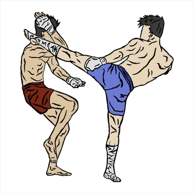 Vetor arti linha de muay thai lutador vetor