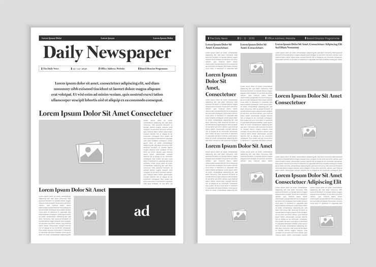 Vetor artigos de coluna de notícias design de revista de papel de jornal modelo de layout de jornal folha de jornal de brochura
