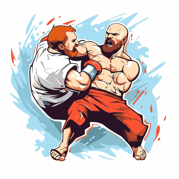 Vetor artistas marciais lutadores ilustração vetorial de lutador mma em ação