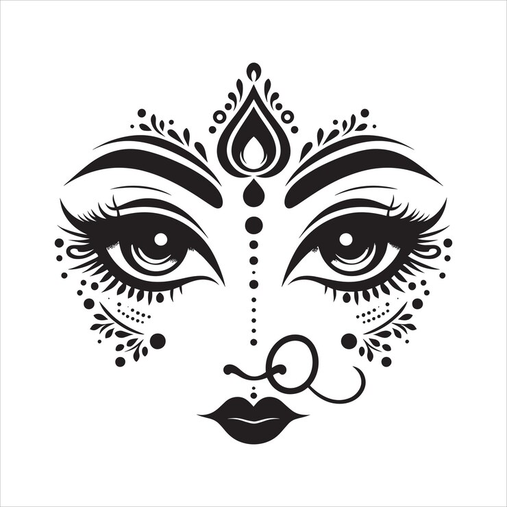 Vetor artística deusa durga face feliz durga puja shubho bijoya subha saradiya vijayadashami durga