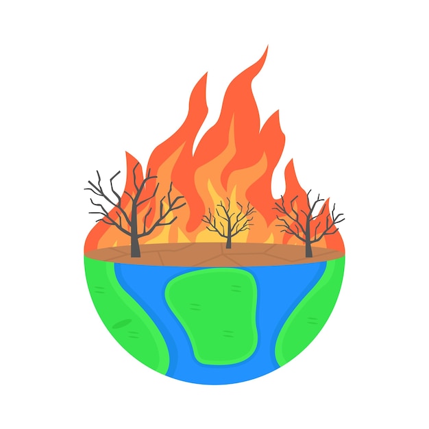 Árvore ardente na terra conceito de aquecimento global ilustração vetorial
