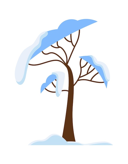 Árvore coberta de neve com ícones planos de galhos clima típico de inverno