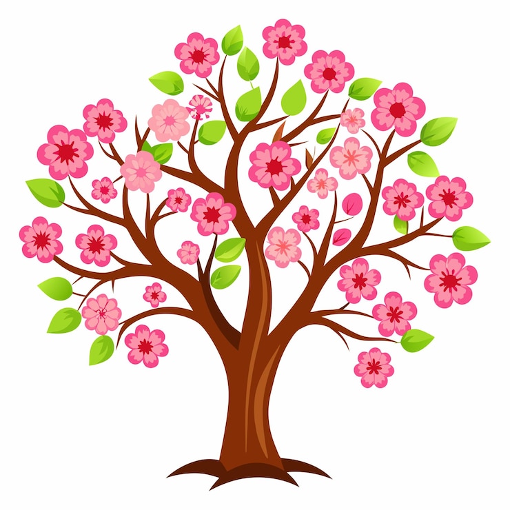 Vetor árvore com flores de cor rosa vetor