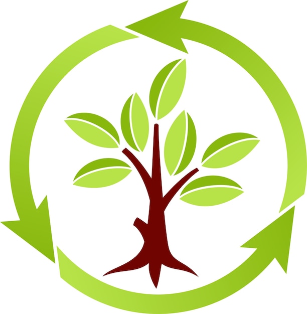 Vetor Árvore com folhas e símbolo de reciclagem