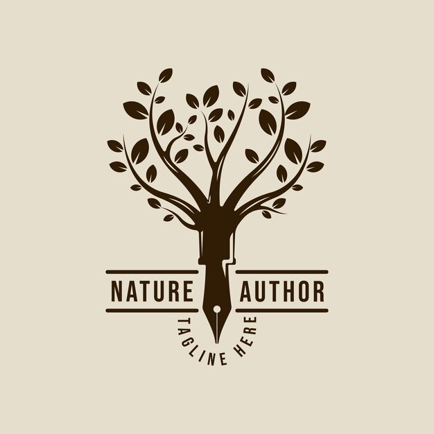 Vetor Árvore com logotipo combinado de caneta modelo de ilustração vetorial vintage ícone design gráfico natureza sinal criativo ou símbolo para o conceito de negócios de meio ambiente