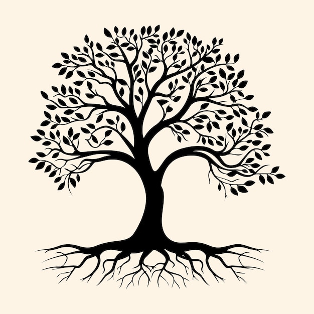 Vetor Árvore com silhueta preta de raízes diferentes tipos de árvores com ícone de vetor de raiz