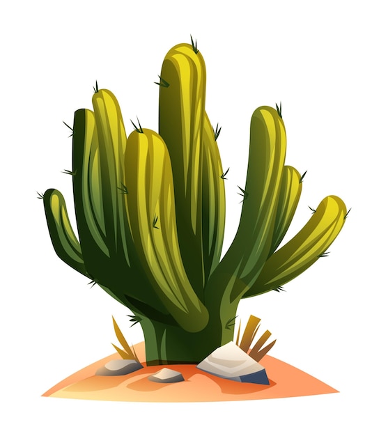 Árvore de cacto no solo ilustração vetorial isolada em branco