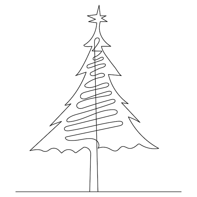 Vetor Árvore de christ mas contínua desenho de uma linha de ilustração vetorial de contorno