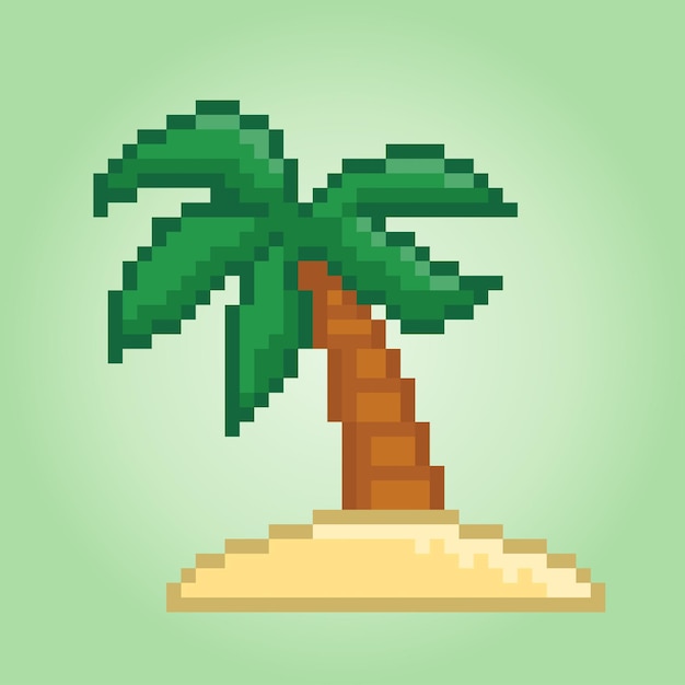 Vetor Árvore de coco de 8 bits de pixels árvore de praia para ativos de jogos em ilustração vetorial