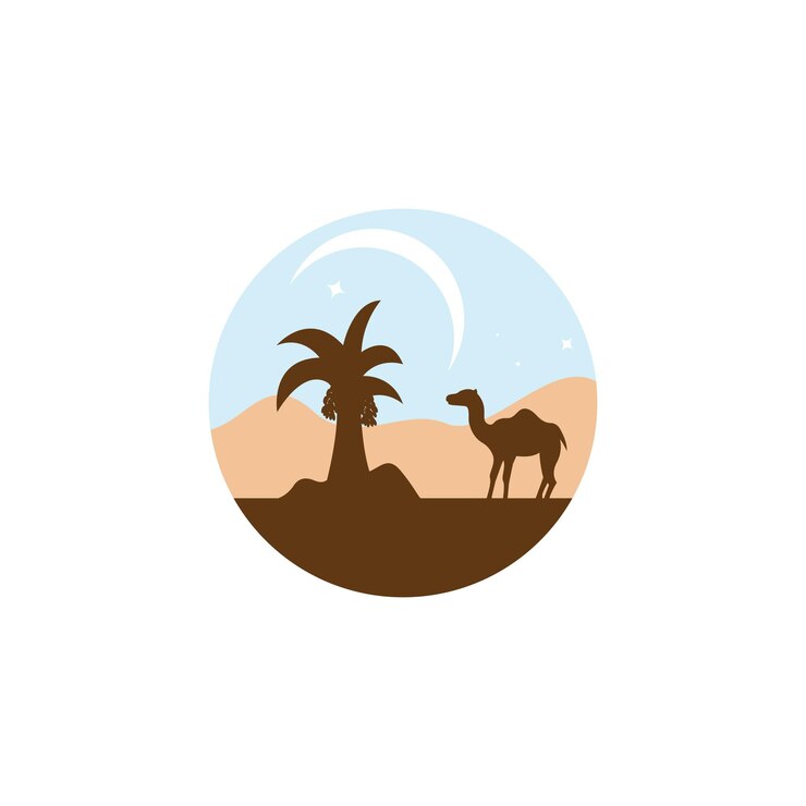 Vetor árvore de data e camelo no modelo de design de ilustração vetorial de ícone do deserto web