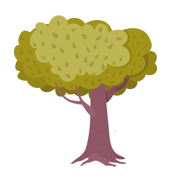 Vetor Árvore de desenho animado com um dossel verde exuberante e tronco castanho simplificado desenho de folhagem ilustração da natureza