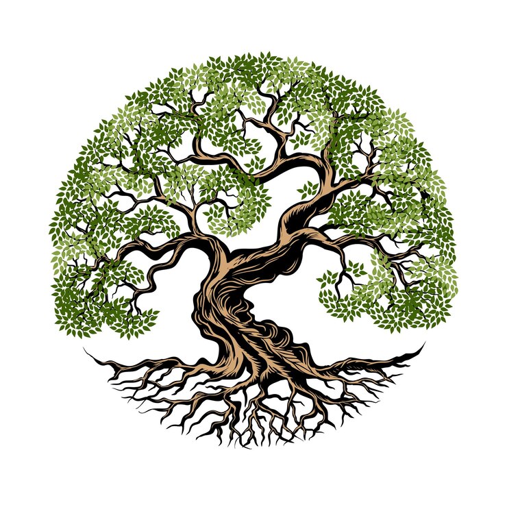 Vetor árvore de design de logotipo de raiz de carvalho com forma de círculo para empresa com ícone de árvore