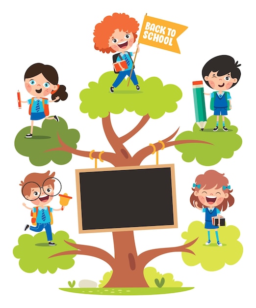 Árvore de educação com crianças de desenho animado
