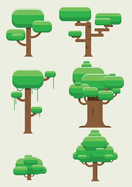 Vetor Árvore de floresta de selva de formato diferente (verde)
