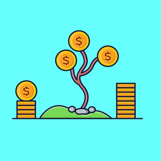 Vetor Árvore de moedas para ilustração vetorial de ícone de negócios