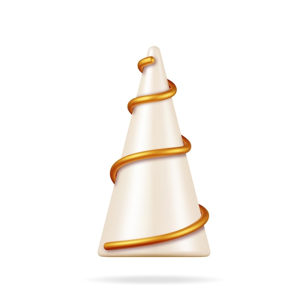 Vetor Árvore de natal abstrata 3d com espiral de ouro isolada render spruce ícone de árvore perene cartão de saudação cartaz festivo convites para festas elemento natal e ano novo ilustração em vetor de desenho animado