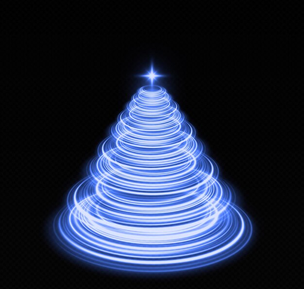 Árvore de Natal azul espiral mágico elegante e brilhante com estrela brilhante