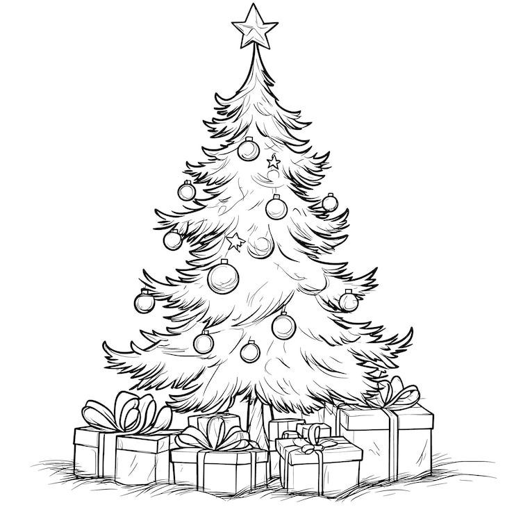 Vetor árvore de natal colorida com presentes para crianças