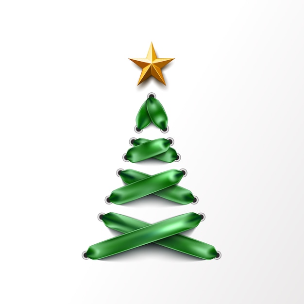 árvore de Natal com cordões realista feita de atacadores verdes