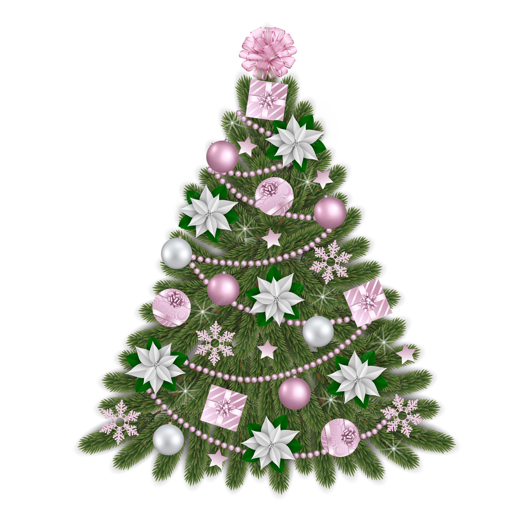 Árvore de natal com enfeites rosa e branco | Vetor Premium