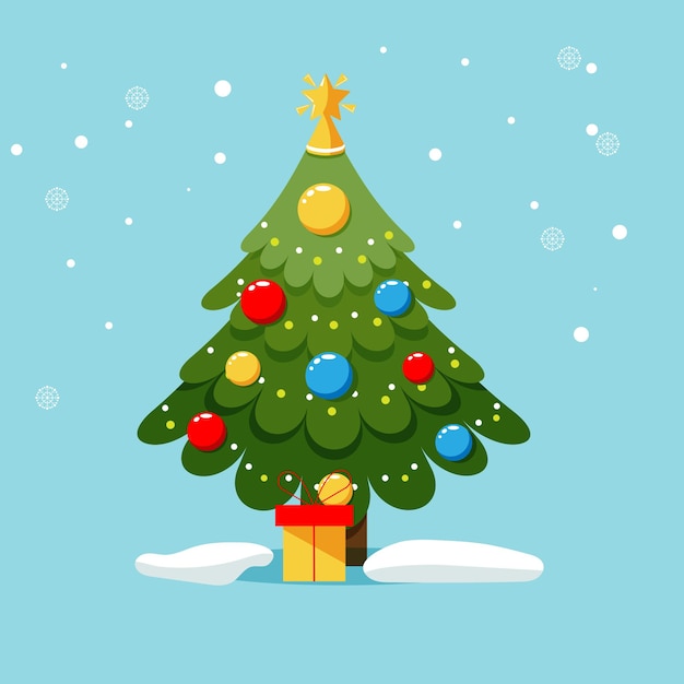Árvore de Natal com ilustração vetorial de presente