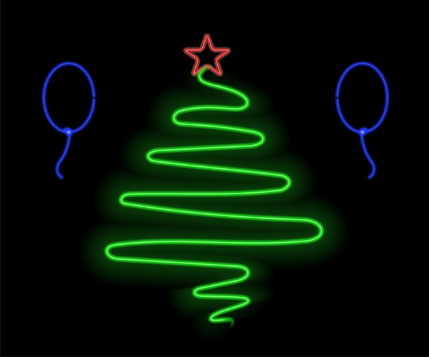Árvore de natal de néon com ícone de estrela brilhante