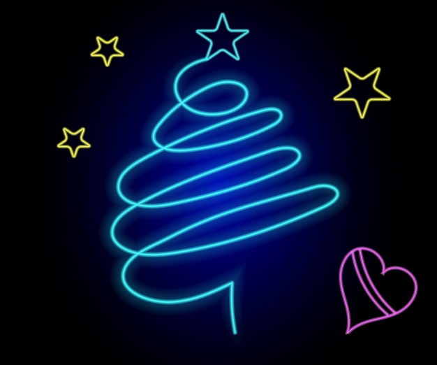 Vetor Árvore de natal de néon com ícone de estrela brilhante