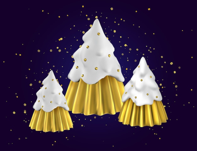 Árvore de natal decoração de ouro branco 3d ornamento de glitter brinquedo de natal render feriado de ano novo