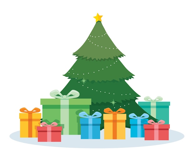 Árvore de natal e decoração de presentes