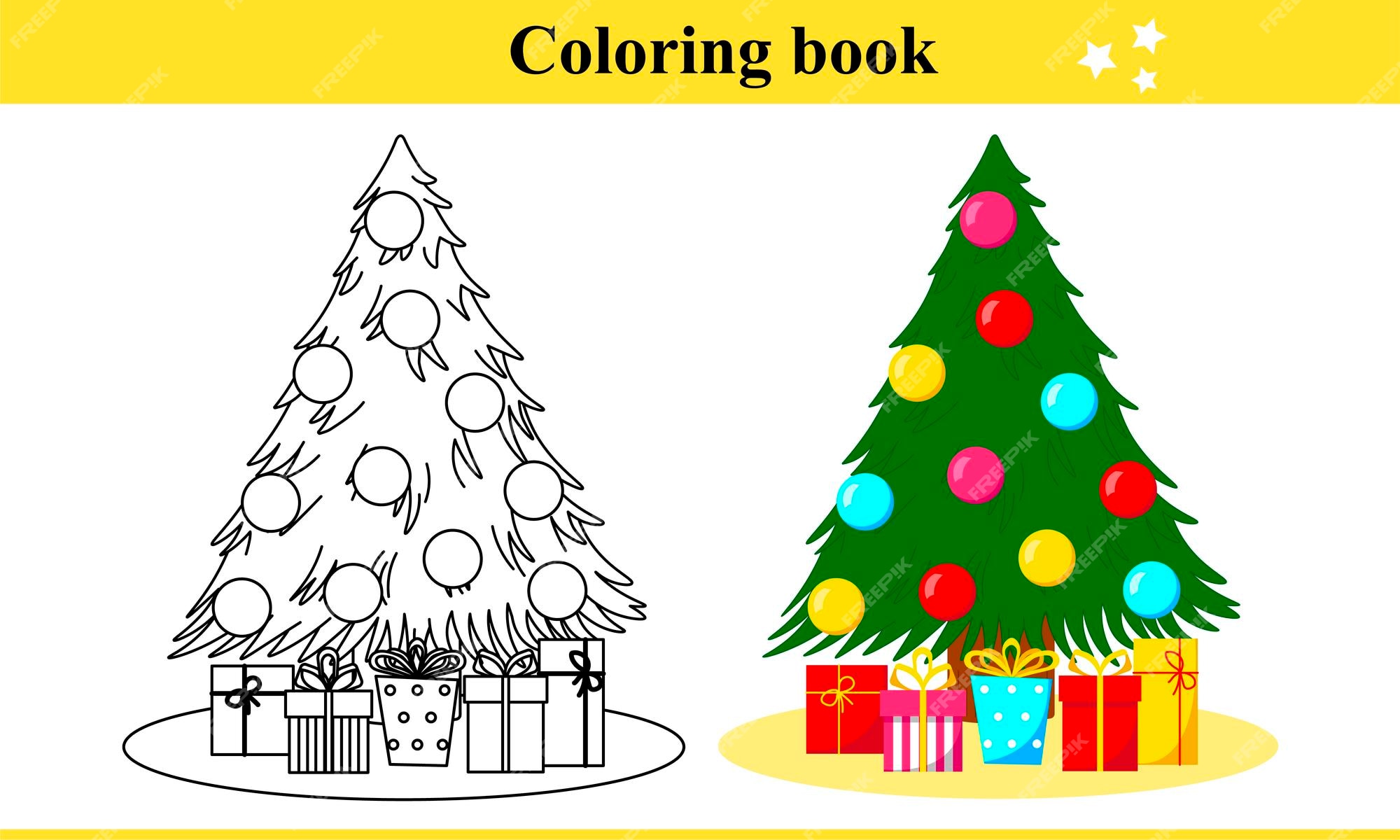 Desenho Da Página De Colorir Da Menina Com Presentes Na Árvore De Natal.  Natal. Ano Novo. Livro De Colorir Para Crianças Royalty Free SVG, Cliparts,  Vetores, e Ilustrações Stock. Image 99451269