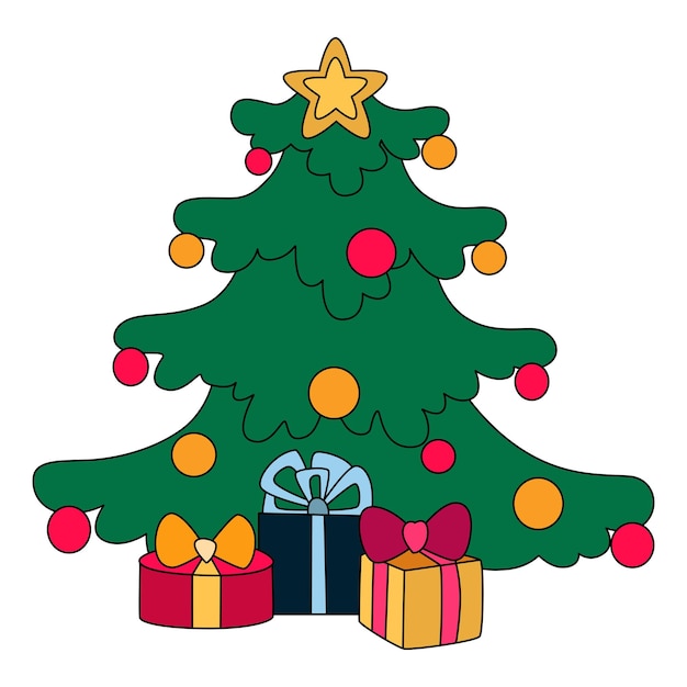 Árvore de Natal plana com presentes