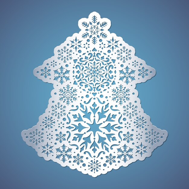 Árvore de Natal recortada em papel. Modelo de árvore de Natal cortado a laser.