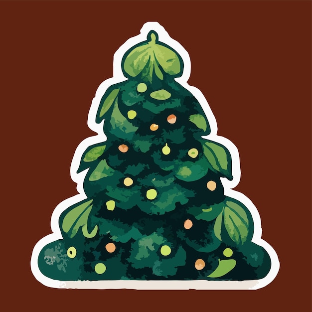 Árvore de natal verde bonito adesivos de natal ilustração pintura à mão clipart