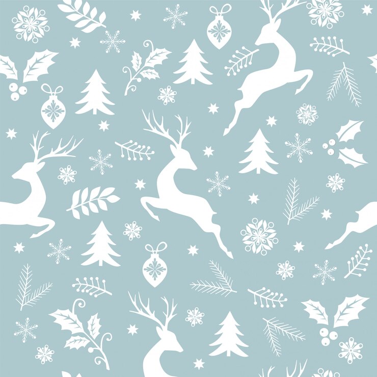 Árvore de padrão sem emenda Natal branco, veado, folhas, decorações, flocos de neve