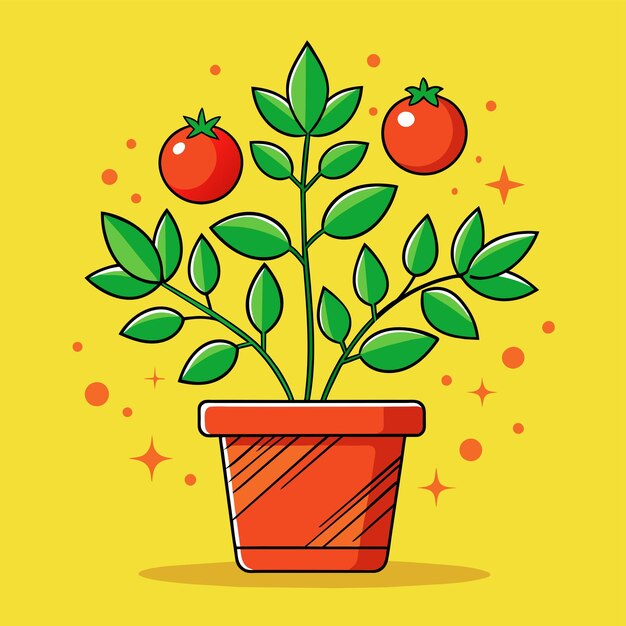 Árvore de tomate em uma ilustração vetorial de pote