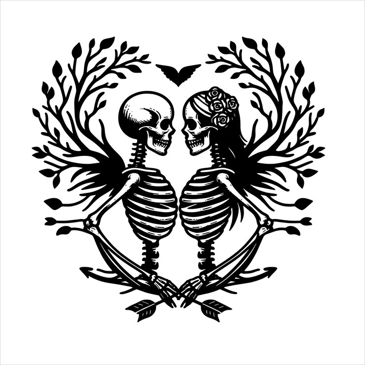 Vetor árvore dos amantes do esqueleto svg