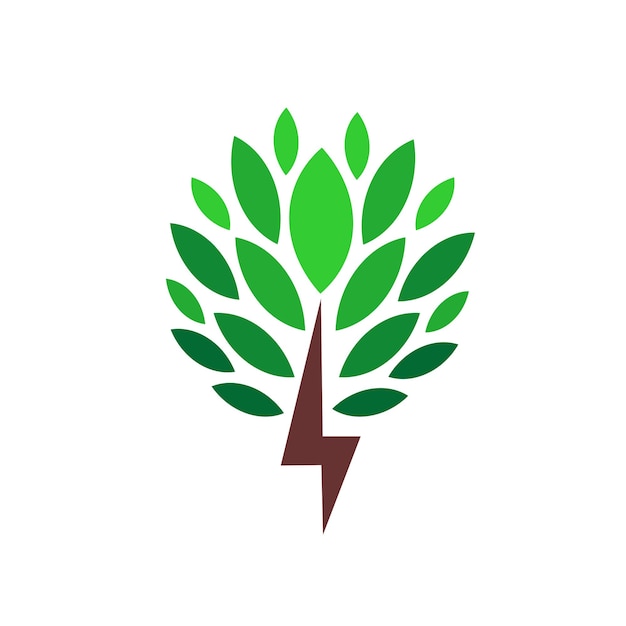 Vetor Árvore e logotipo de trovão eco logotipo de eletricidade