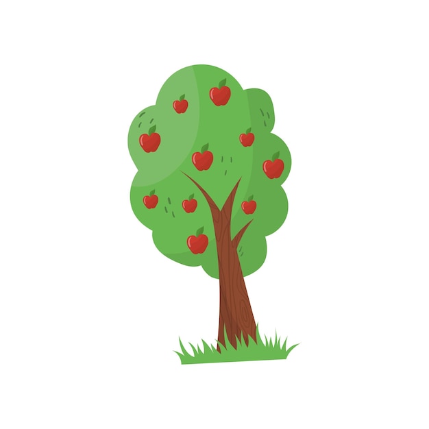 Árvore frutífera dos desenhos animados com maçãs vermelhas maduras produto agrícola orgânico planta agrícola conceito de jardinagem comida natural e saudável ícone de vetor plano colorido