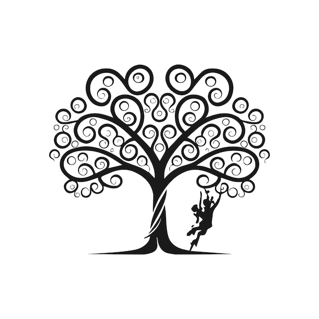 Árvore preta vetorial com raízes e corações ilustração de estoque vetorial