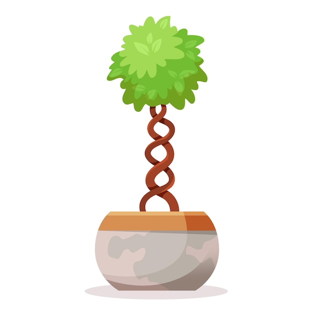 Vetor Árvore torcida estilizada em um projeto plano de pote isolado em um fundo branco conceito de planta decorativa ilustração vetorial