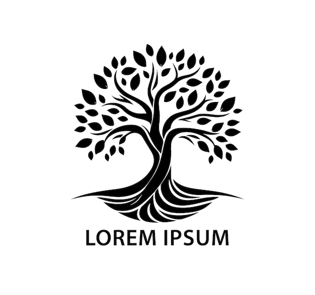 Vetor Árvore vetorial de logotipo vivo preto com fundo branco