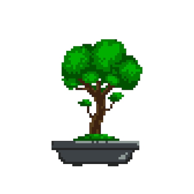 Vetor Árvores bonsai japonesas no estilo de pixel art bela árvore realistaárvore estilo bonsai decorativa