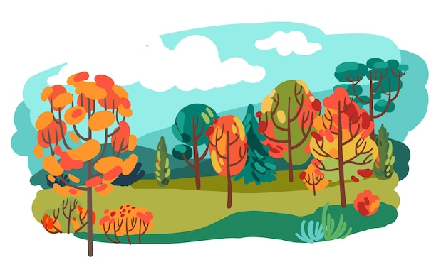 Árvores coloridas de outono linda ilustração vetorial