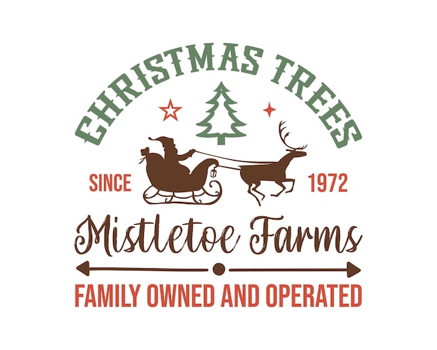 Árvores de natal fazendas fazendas vintage desenho de cartaz de rótulo de natal em fundo branco
