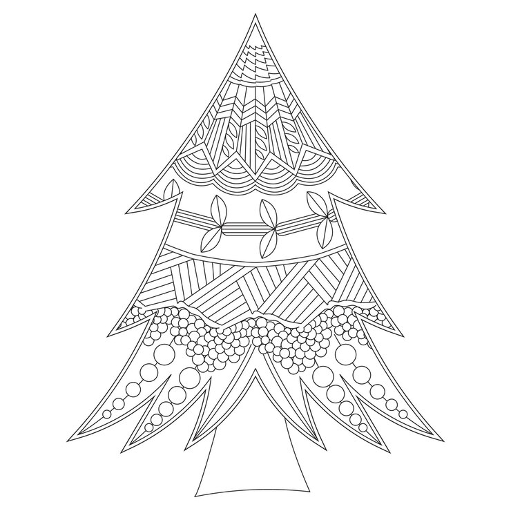 Vetor árvores de natal para colorir com estilo floral