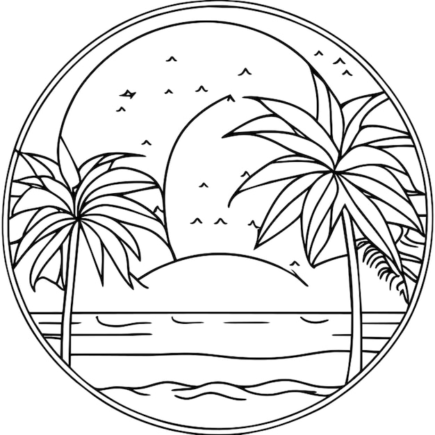 Vetor Árvores de palmeira arte de linha ilustração vetorial preta e branca arte de linha
